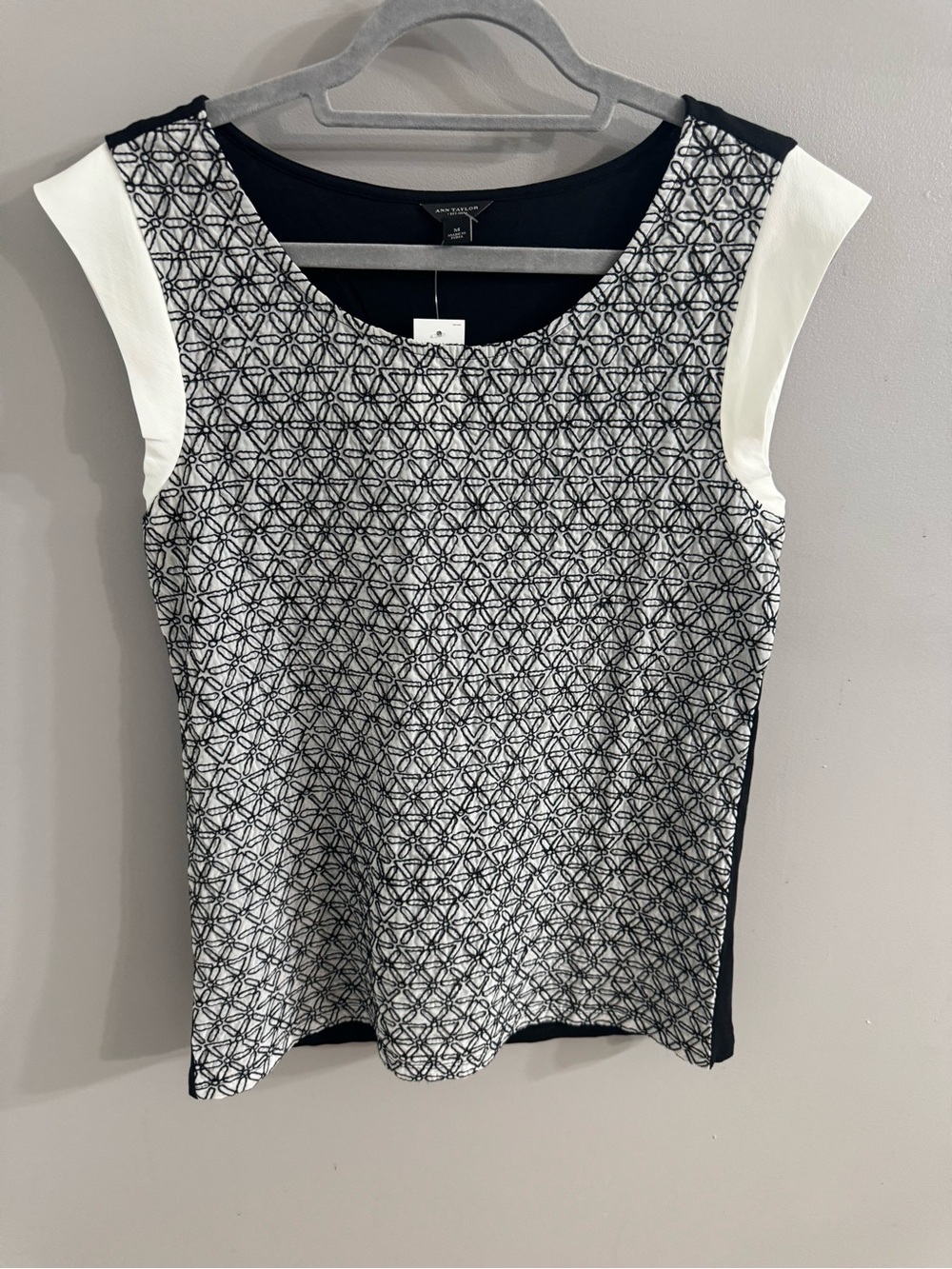 Black and White Geometric Cap-Sleeve Tank - Picture 1 of 5